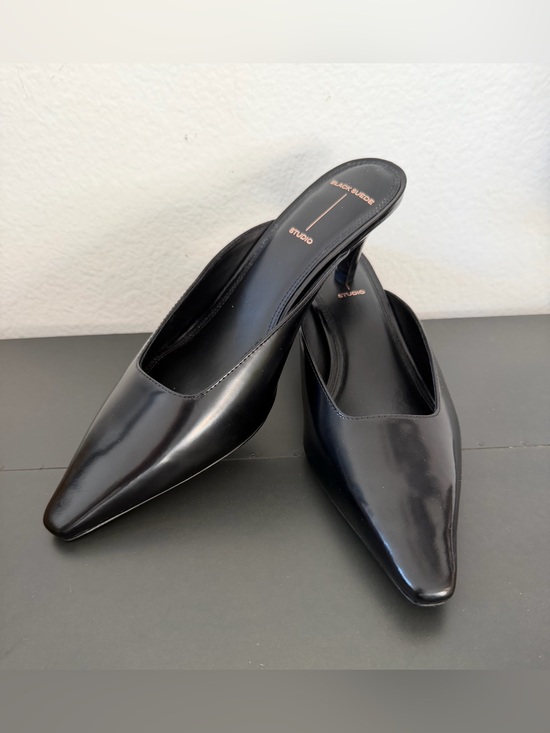 Black Suede Studio Shoes - Black Suede Studio LOGAN 50 MULE Black Leather size 38.5 Excellent Condition